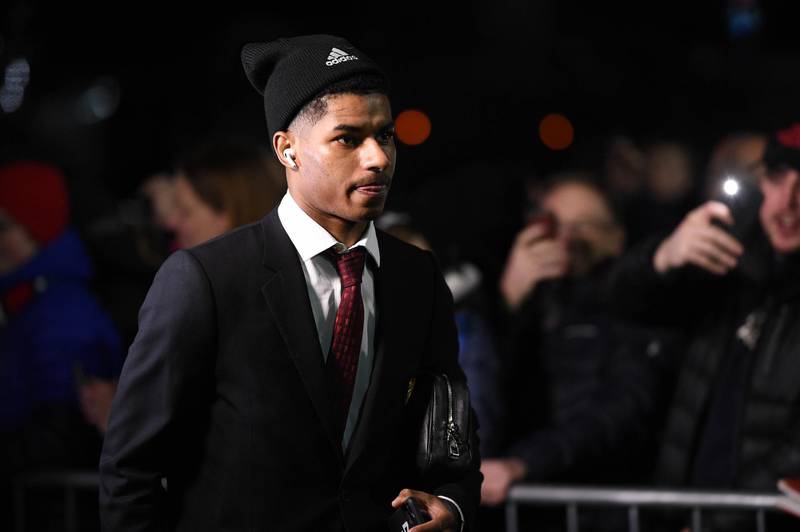 Manchester United's English striker Marcus Rashford arrives for the English Premier League football match between Burnley and Manchester United at Turf Moor in Burnley, north west England on December 28, 2019. (Photo by Oli SCARFF / AFP) / RESTRICTED TO EDITORIAL USE. No use with unauthorized audio, video, data, fixture lists, club/league logos or 'live' services. Online in-match use limited to 120 images. An additional 40 images may be used in extra time. No video emulation. Social media in-match use limited to 120 images. An additional 40 images may be used in extra time. No use in betting publications, games or single club/league/player publications. /