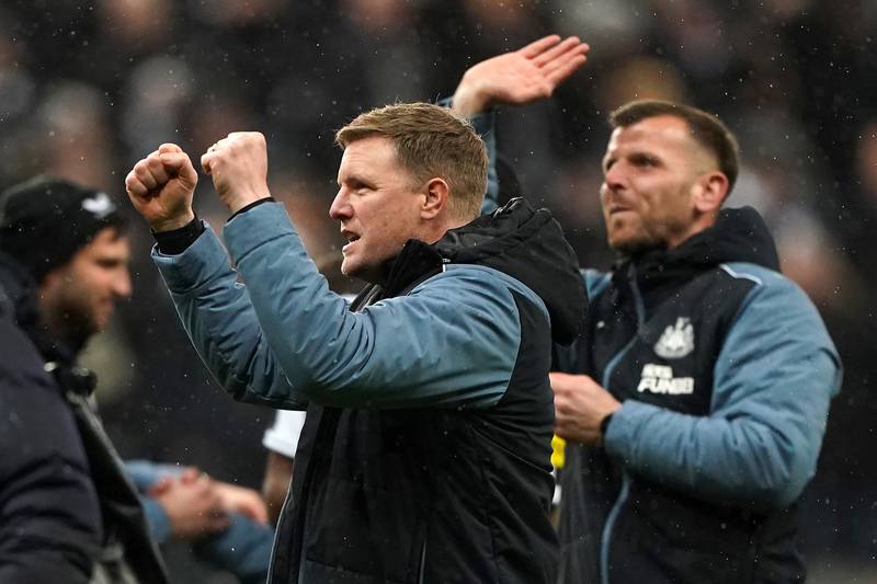 Newcastle United manager Eddie Howe celebrates victory after the final whistle. PA