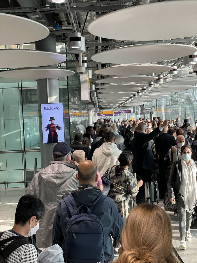 Queues at arrivals in Heathrow in March. Photo: Sven Kili / Twitter