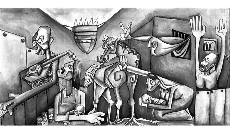 <p>The First Intifada: Sabaaneh&#39;s take on Picasso&#39;s Guernica</p>
