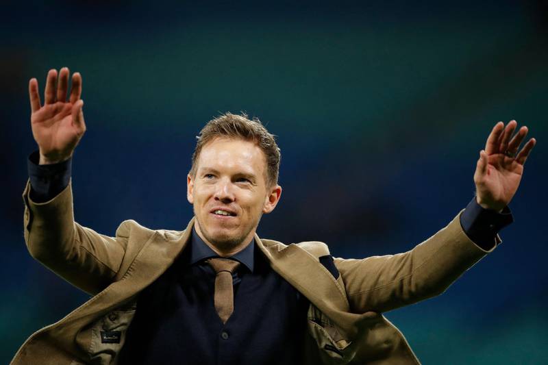 Leipzig's German coach Julian Nagelsmann celebrates after the UEFA Champions League match against Tottenham Hotspur, in Leipzig, eastern Germany. Nagelsmann will take over as coach at German champions Bayern Munich next season. AFP