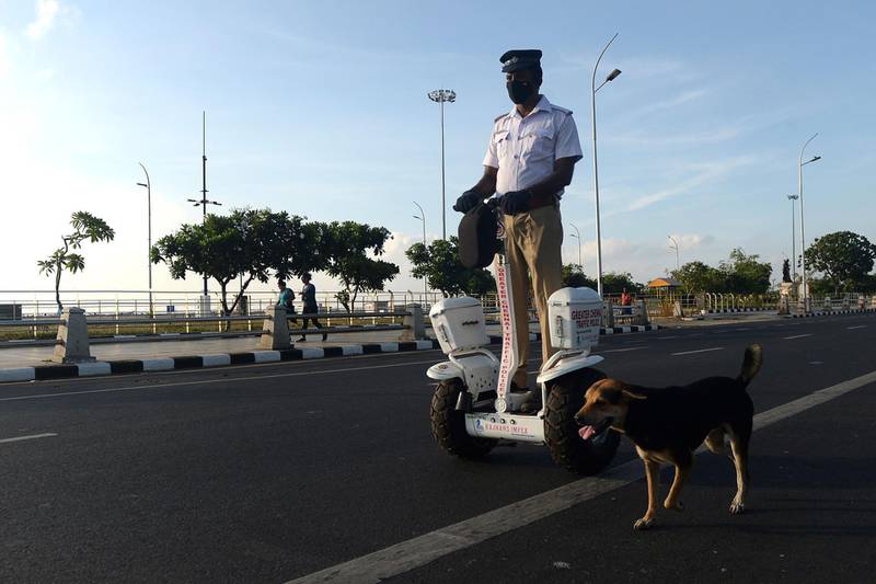 A traffic police officer rides a self-balancing scooter  in Chennai.  AFP