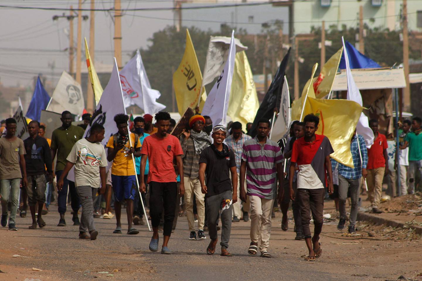 Sudanese anti-coup demonstrators march in Khartoum's sister city of Bahri on Sunday. AFP