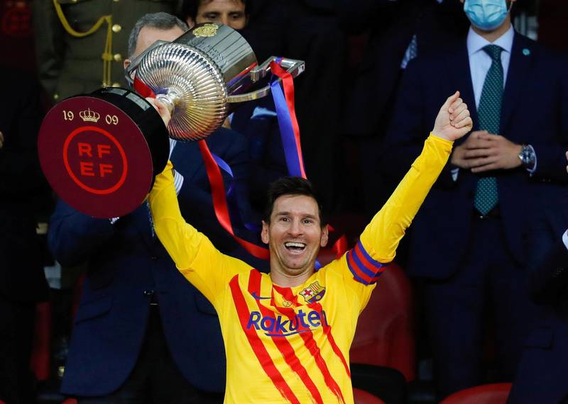 Messi celebrates winning the Copa del Rey. Reuters