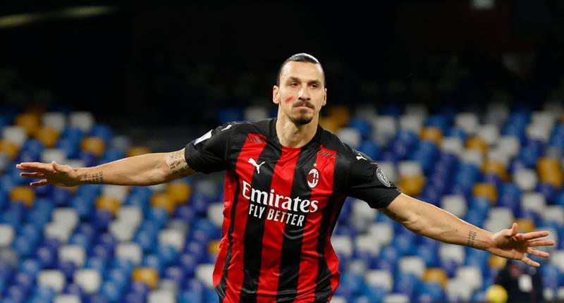 Zlatan Ibrahimovic celebrates after scoring AC Milan's first goal against Napoli at the Stadio San Paolo on Sunday. Reuters
