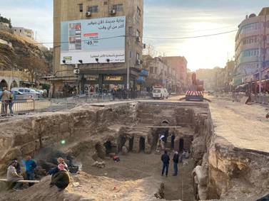 The site of 2,300-year-old Roman baths, uncovered during sewerage works in Amman, Jordan. Amy McConaghy / The National