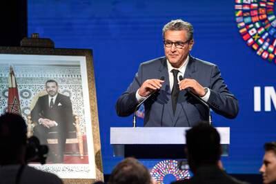 Morocco's Prime Minister Aziz Akhannouch delivers a speech. EPA