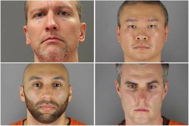 Former Minnesota police officers (clockwise from top left) Derek Chauvin, Tou Thao, Thomas Lane and J. Alexander Kueng poses in a combination of booking photographs from the Minnesota Department of Corrections and Hennepin County Jail in Minneapolis, Minnesota, U.S. Minnesota Department of Corrections and Hennepin County Sheriff's Office/Handout via REUTERS. THIS IMAGE HAS BEEN SUPPLIED BY A THIRD PARTY. THIS IMAGE WAS PROCESSED BY REUTERS TO ENHANCE QUALITY, AN UNPROCESSED VERSION HAS BEEN PROVIDED SEPARATELY.