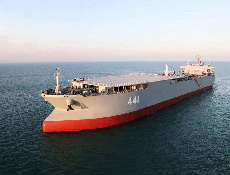 The Makran is a logistics vessel with a helicopter pad.  EPA