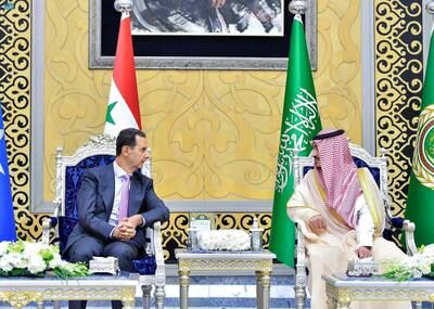 Syria's Mr Al Assad meets Prince Badr before the Arab League summit. Reuters