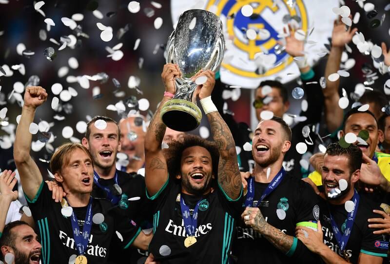 Marcelo lifts the Uefa Super Cup in 2017. Getty
