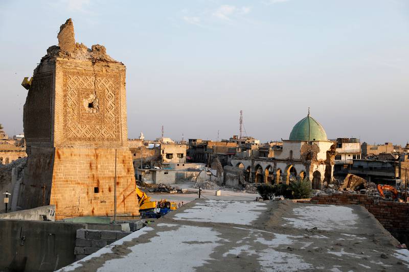 General view of damaged al-Nouri mosque, where Islamic State leader Abu Bakr al-Baghdadi declared his caliphate back in 2014, in the old city of Mosul, Iraq, October 27, 2019. REUTERS/Abdullah Rashid