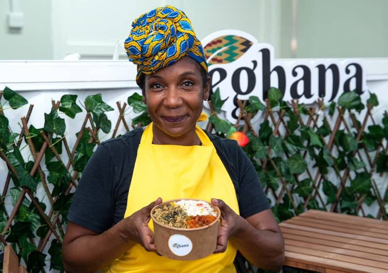 Nana-Serwa Mancell, owner of Veghana, a restaurant selling West African vegan cuisine.