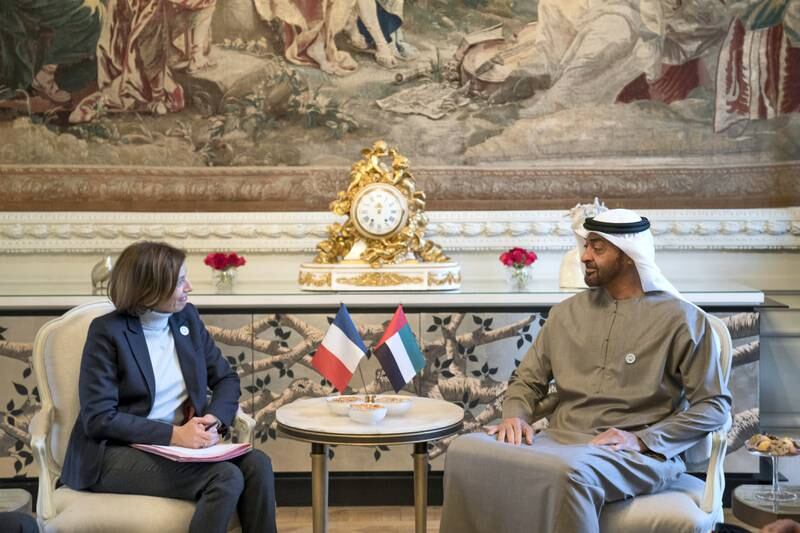 Sheikh Mohamed meets Florence Parly, Minister of the Armed Forces of France.