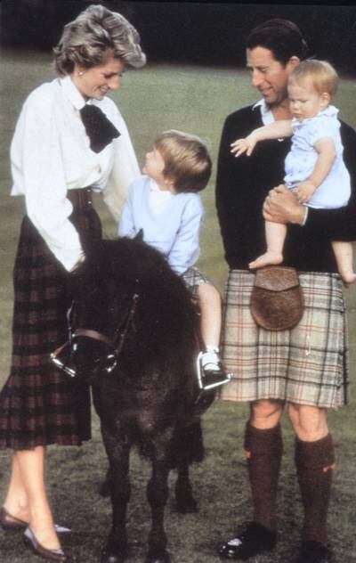 Prince Charles with the Princess of Wales and sons Harry and William at Balmoral August 1988. (Photo by Hugh Farmer /Mirrorpix/Getty Images)