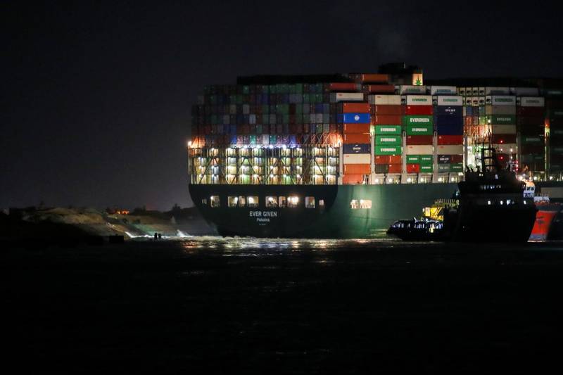 The stranded container ship Ever Given, one of the world's largest container ships, after it ran aground in Suez Canal, Egypt. Reuters