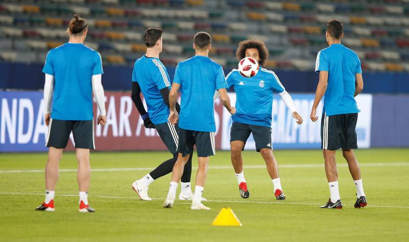 Real Madrid's players attend a training session at Zayed Sports City stadium in Abu Dhabi. EPA