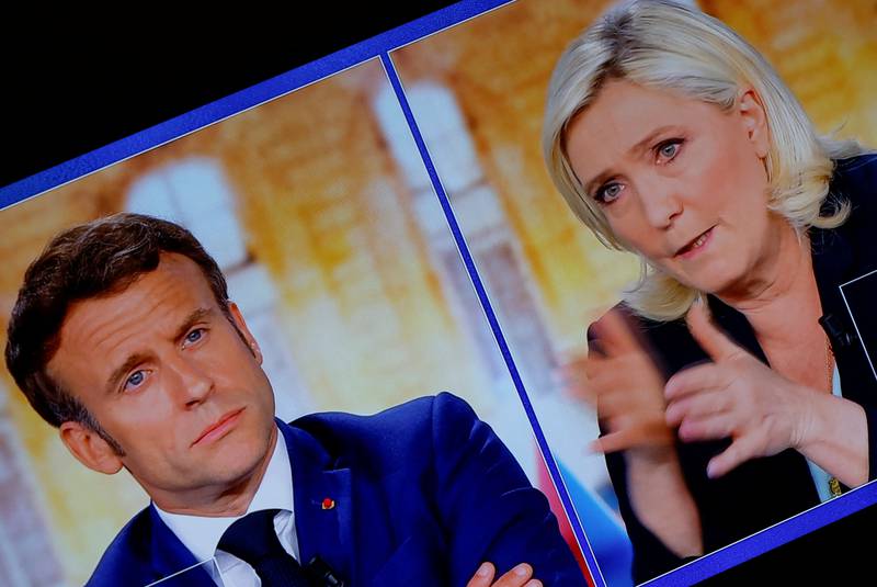 The debate between French President Emmanuel Macron and far-right candidate Marine Le Pen in Paris on Wednesday night. Reuters