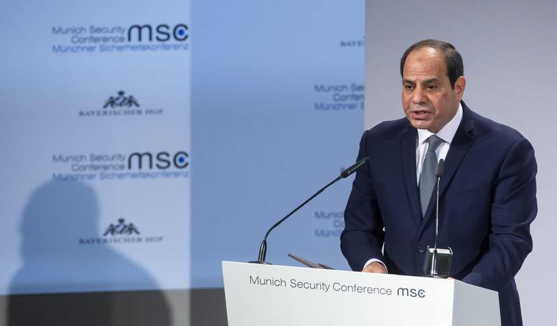 Abdel Fattah El Sisi on stage at the Munich Security Summit in Germany. Courtesy: Munich Security Summit