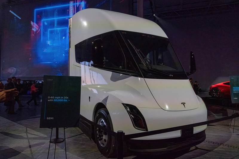 The battery-powered lorry on display at the Tesla Giga Texas manufacturing plant in Austin, Texas, in April 2022. AFP