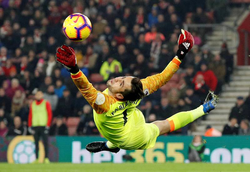 West Ham's Lukasz Fabianski makes a save during the Southampton vs West Ham United football match at St Mary's Stadium, Southampton, Britain. Reuters