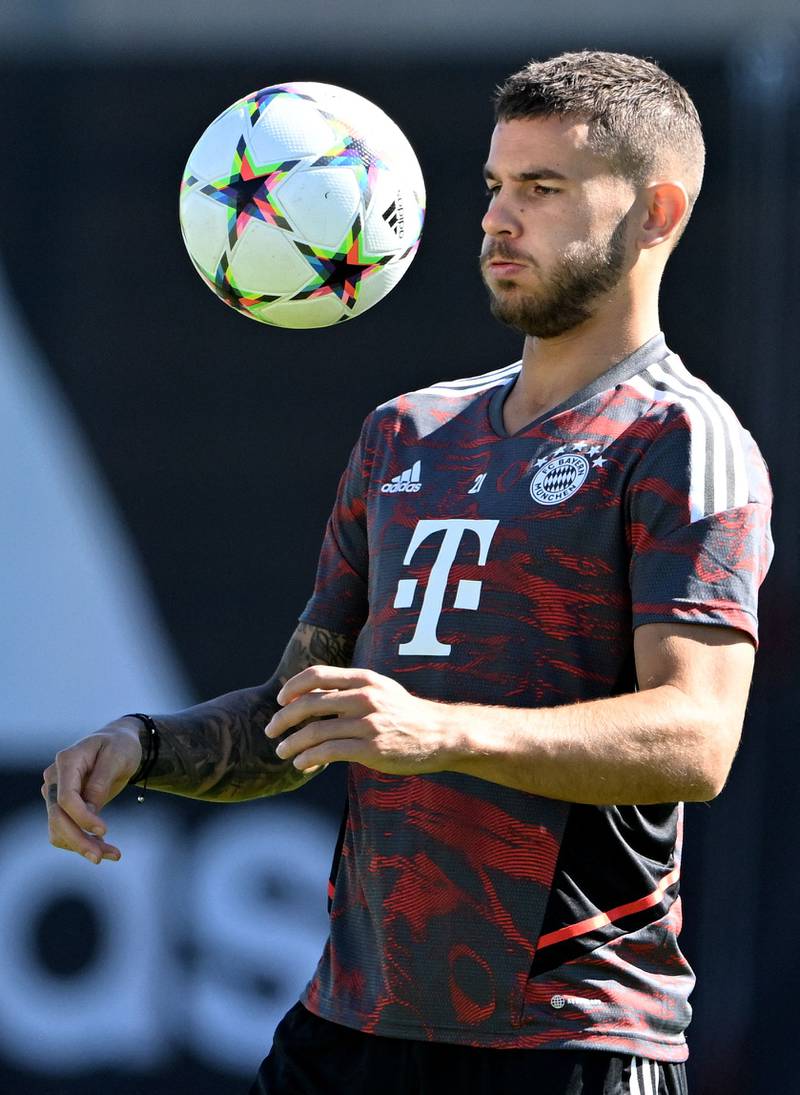 Bayern's French defender Lucas Hernandez heads the ball. AFP