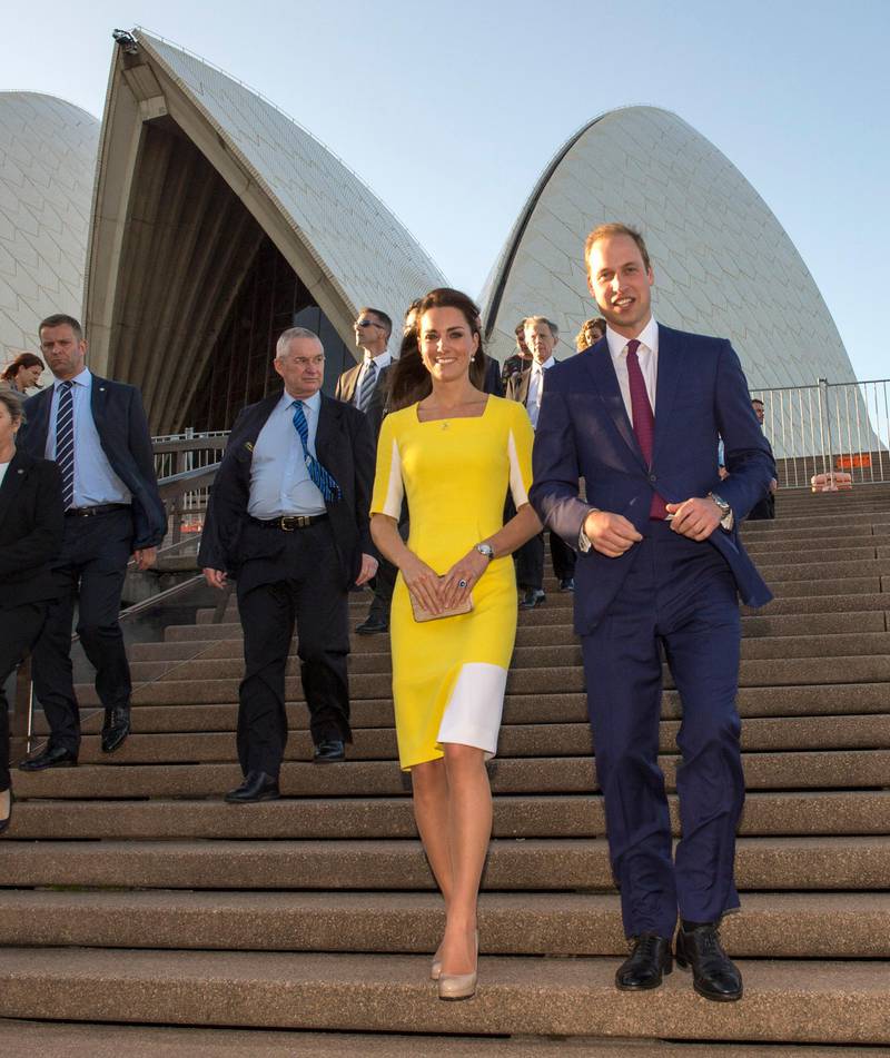 SYDNEY, AUSTRALIA - APRIL 16:  Prince William, Duke of Cambridge and Catherine, Duchess of Cambridge walk near the Sydney Opera House as they attend a reception hosted by the Governor and Premier of New South Wales on April 16, 2014 in Sydney, Australia. The Duke and Duchess of Cambridge are on a three-week tour of Australia and New Zealand, the first official trip overseas with their son, Prince George of Cambridge.  (Photo by Arthur Edwards - WPA Pool/Getty Images)
