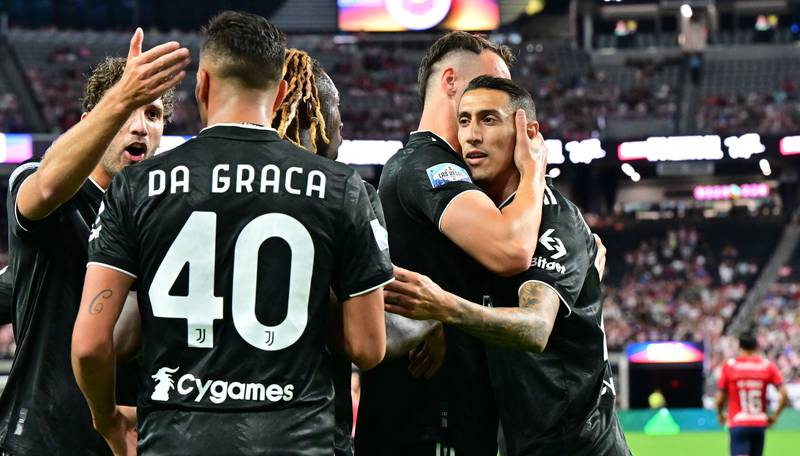 Juventus players celebrate with goalscorer Marco Da Graca in Las Vegas, Nevada. AFP