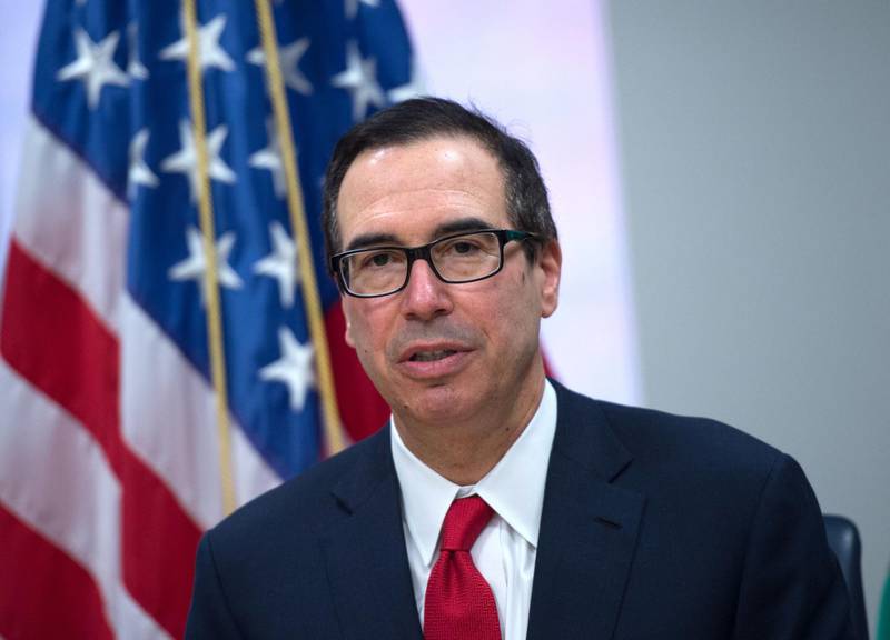 US Treasury Secretary Steve Mnuchin holds a press conference during the IMF/World Bank spring meeting in Washington, DC on April 21, 2018. / AFP PHOTO / ANDREW CABALLERO-REYNOLDS