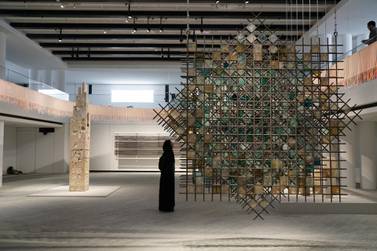 Talin Hazbar's 'Transient: A Brief Stay' and Zeinab Alhashemi's glass-and-steel work 'Metamorphic'. Courtesy Louvre Abu Dhabi