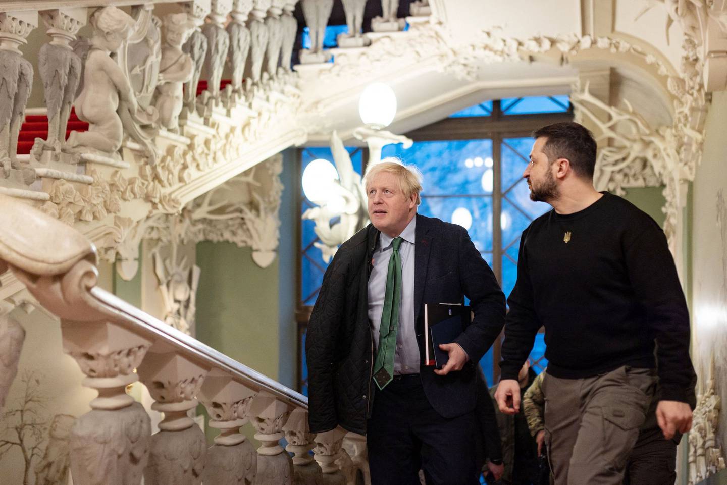 Boris Johnson dismissed Richard Sharp loan story and headed to Ukraine. AFP