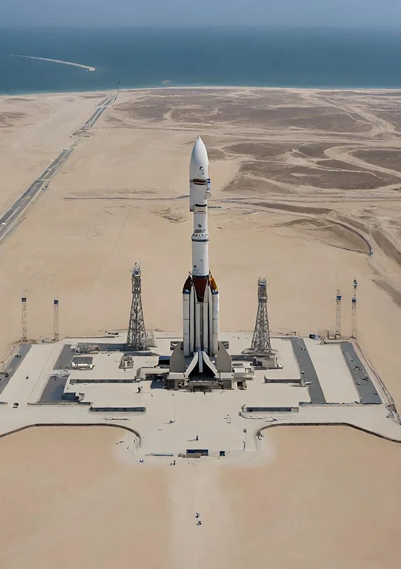 A rendering of the Etlaq Space Launch Complex in Oman. Development is planned to start by 2025. Image: Nascom