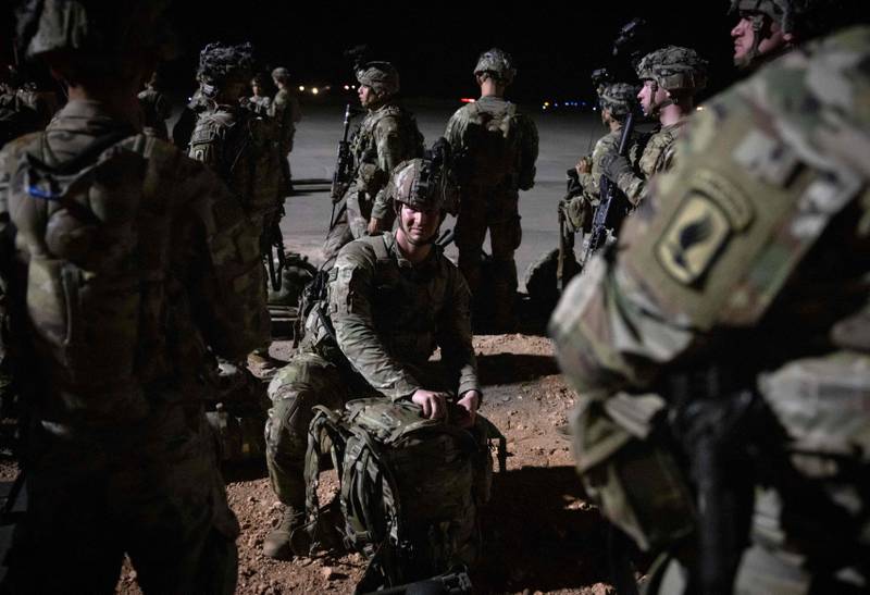 US army paratroopers at Grier Labouihi military airport in Agadir, southern Morocco, during the military exercise.