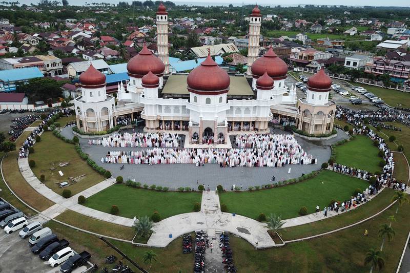 Muslims offer Eid Al Adha prayers at the Great Mosque of Baitul Makmur Meulaboh in Aceh province, Indonesia. Reuters