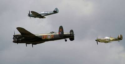 In 2000, the Battle of Britain Memorial Flight, consisting of an Avro Lancaster bomber, a PR XIX Supermarine Spitfire, and a MkIIc Hawker Hurricane, was at the Farnborough Airshow.