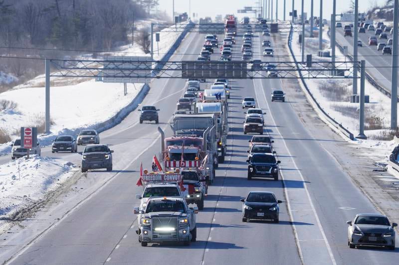 The 'Freedom Convoy' makes its way into Ottawa after a week of travel from British Columbia province. AP