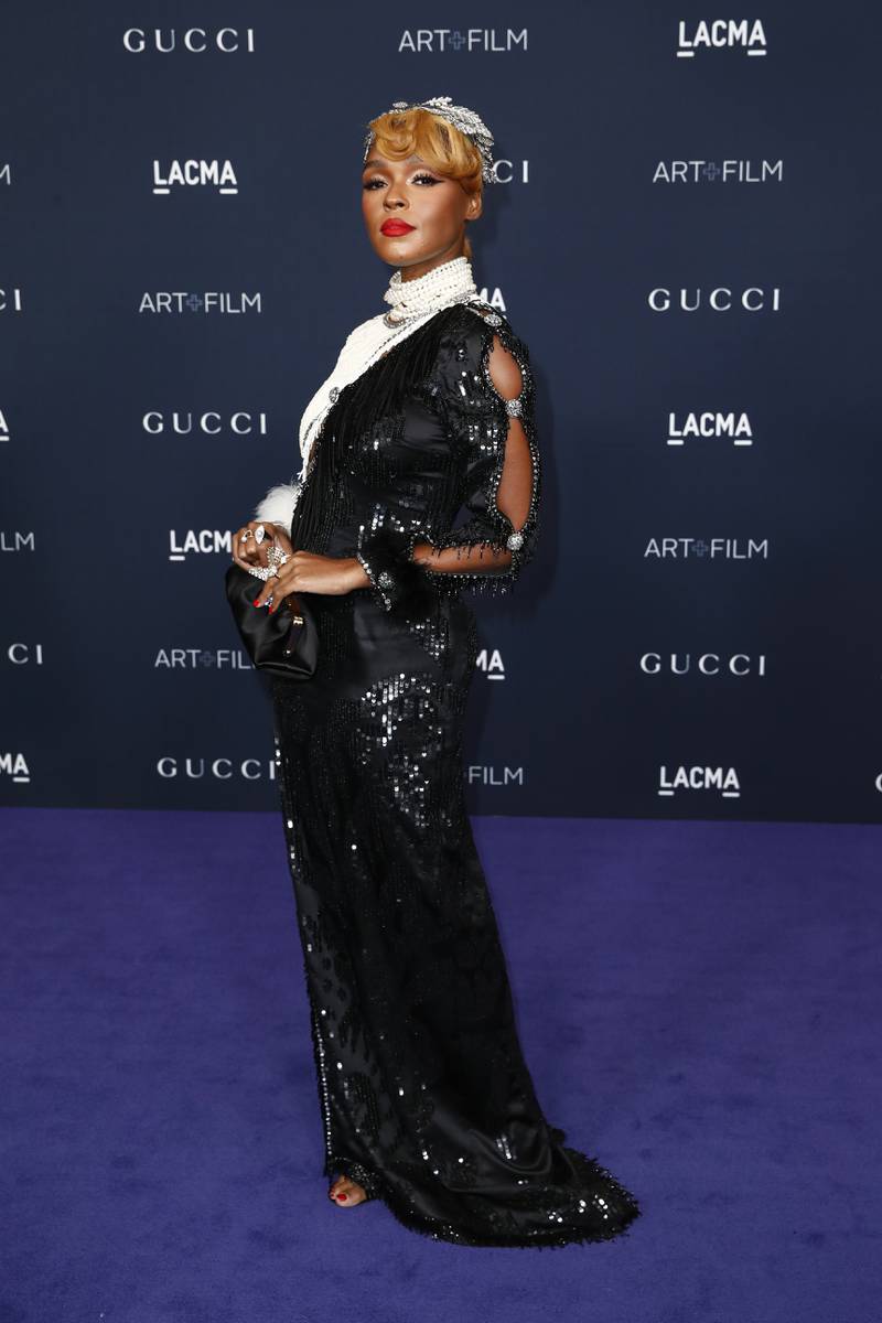 Janelle Monae, wearing black and white sequinned Gucci, attends the LACMA Art + Film Gala on November 5, 2022. EPA