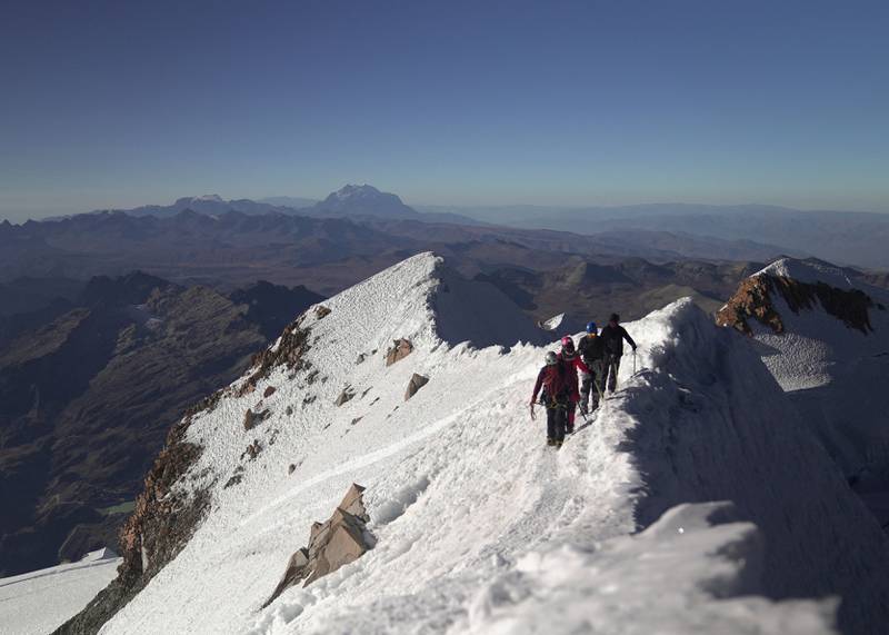 Climbers on Huayna Potosi, near El Alto, Bolivia.  