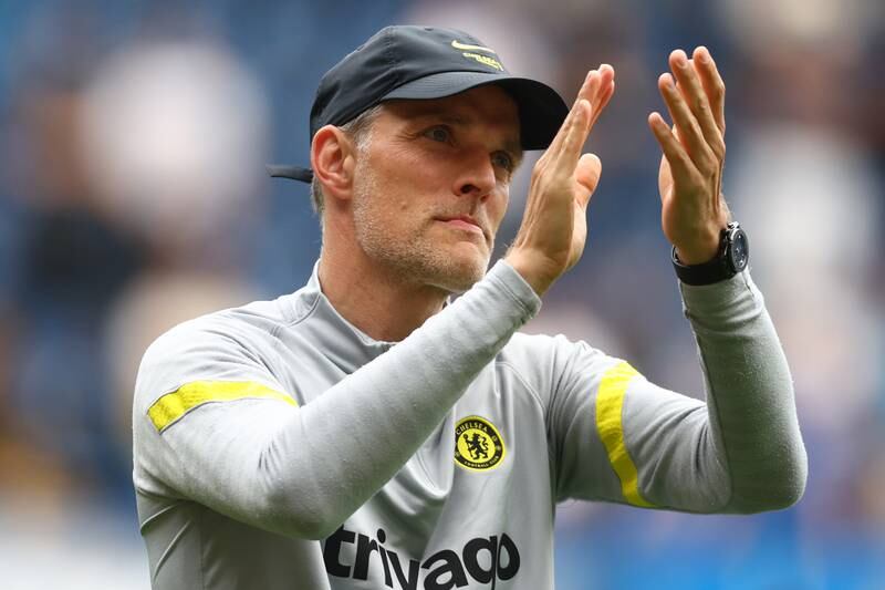 Thomas Tuchel waves to Chelsea supporters after the Premier League match against Watford. Getty