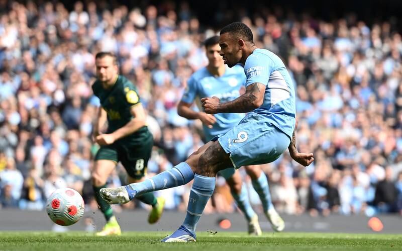Gabriel Jesus scores his third goal with a penalty. Getty