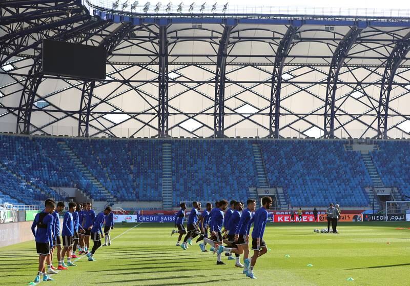 UAE players train at the Al Maktoum Stadium in Dubai.