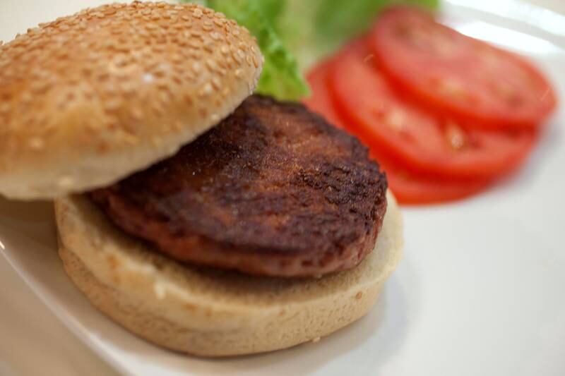 The world's first lab-grown beef burger, cooked at a launch event in London. Reuters
