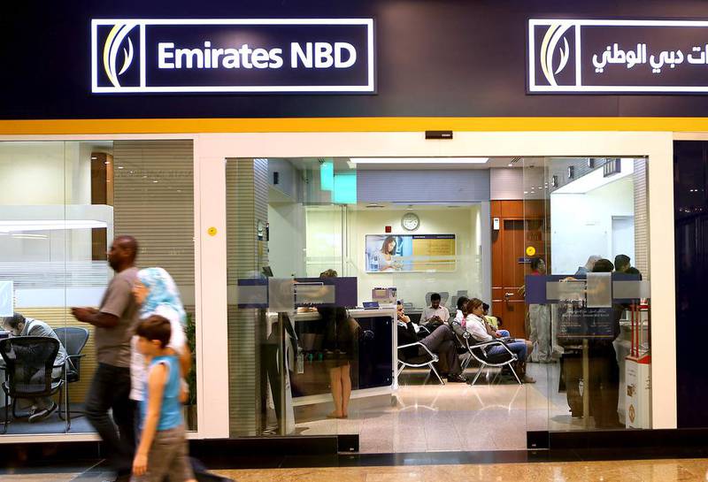 Emirates NBD said that net profit for the first three months increased by 3.6 per cent year-on-year to Dh1.87 billion. Pawan Singh / The National