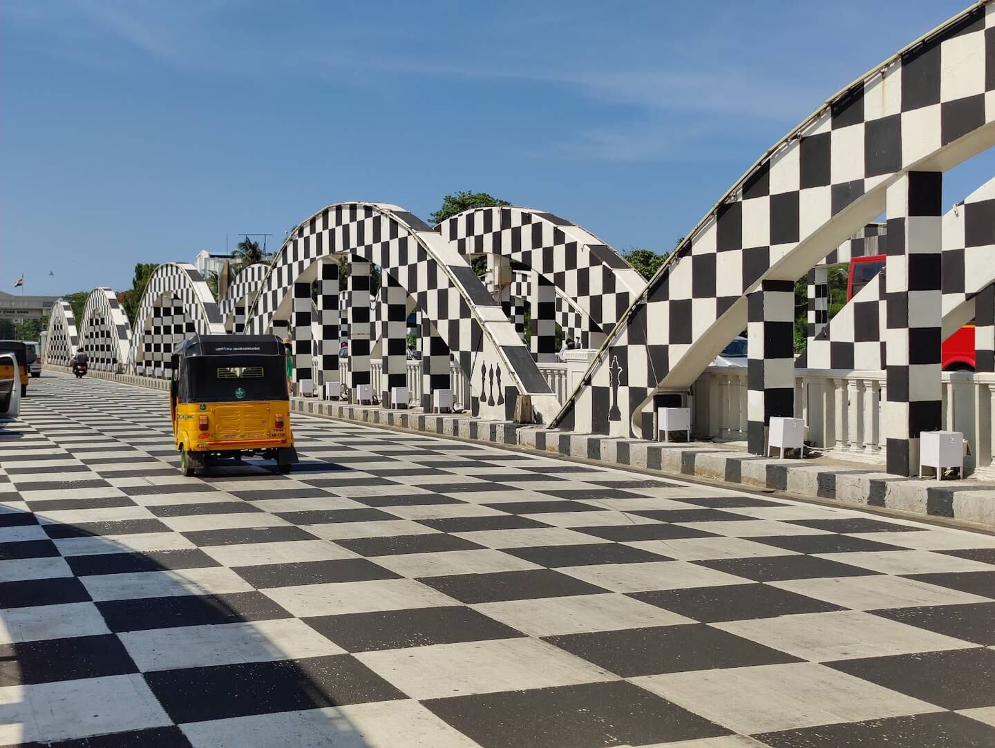 Chennai's Napier Bridge has been decorated like a chess board. Photo: Kalpana Sunder