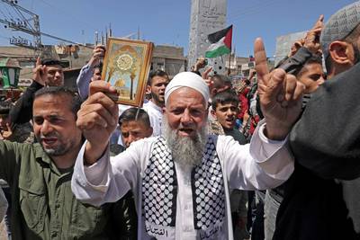 Palestinian protesters in Khan Yunis. AFP