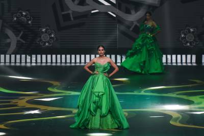 A look by designer Nikhil and Shantanu on stage during the IIFA Rocks of the 20th International Indian Film Academy (IIFA) Awards