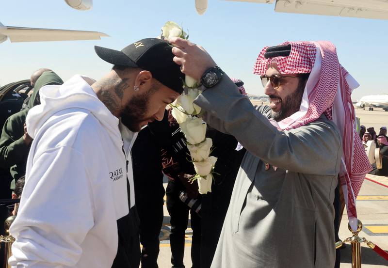 Neymar is welcomed by Turki Al Sheikh, an advisor at the Royal Court and head of Saudi Arabia's General Entertainment Authority. Reuters
