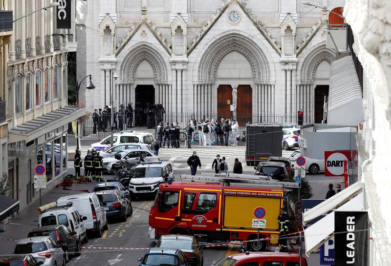 Security forces guard the area after a knife attack at Notre Dame church. Reuters