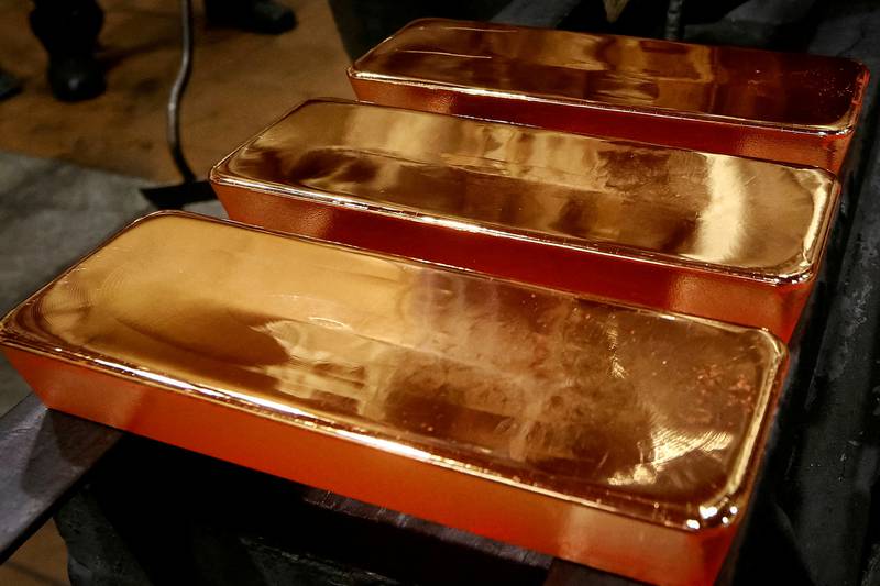 Ingots of 99.99% pure gold at the Krastsvetmet non-ferrous metals plant in the Siberian city of Krasnoyarsk, Russia. Reuters