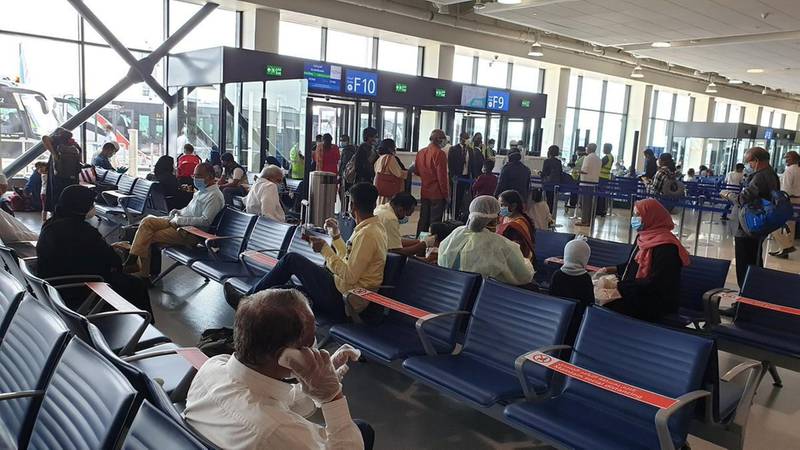Passengers wait for flights at Dubai International Airport as India continues a massive exercise to take home people stranded after the nation imposed a stringent lockdown amid the coronavirus pandemic. Courtesy: Indian Consulate